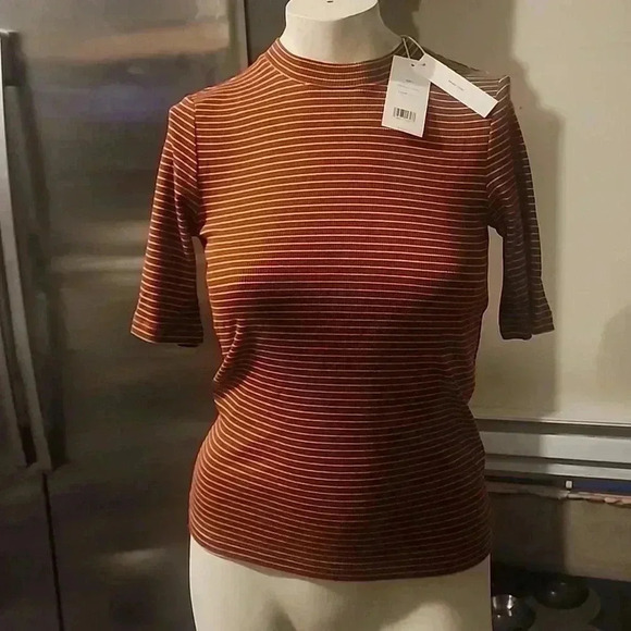 VINCE WOMEN'S RIB STRIPE SHORT SLEEVE CREW NECK TOP SIZE S - Picture 1 of 5